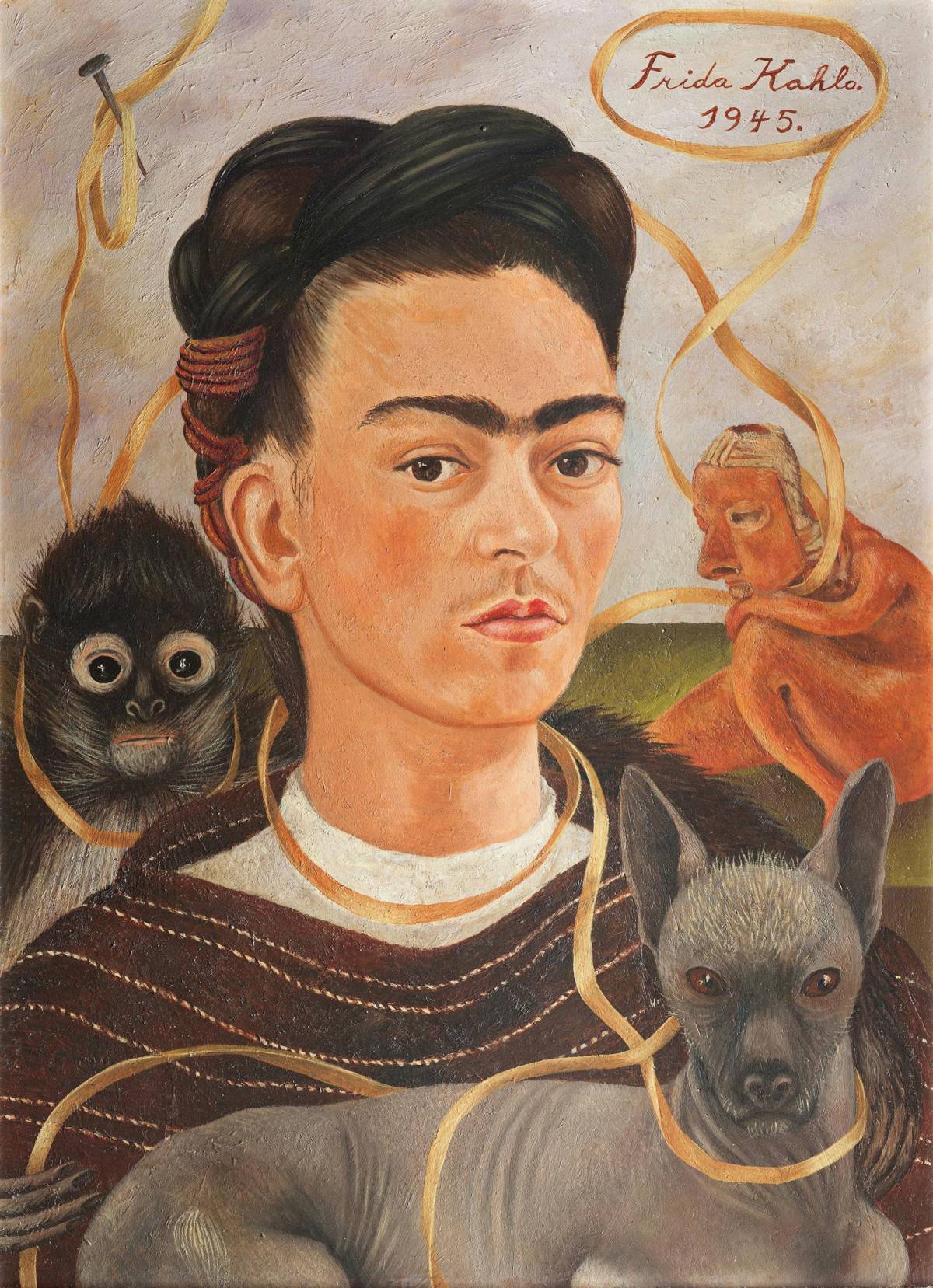 Frida Kahlo, Self-Portrait with Small Monkey, 1945, oil on masonite, Museo Dolores Olmedo, Mexico City