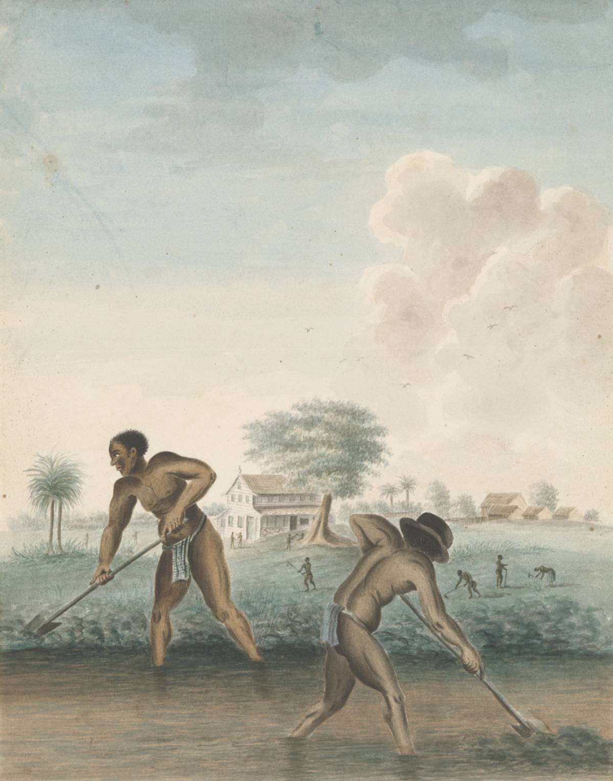 Anoniem, Tot slaaf gemaakte mannen graven trenzen, ca. 1850. Amsterdam, Rijksmuseum. Aankoop met steun van het Johan Huizinga Fonds/Rijksmuseum Fonds