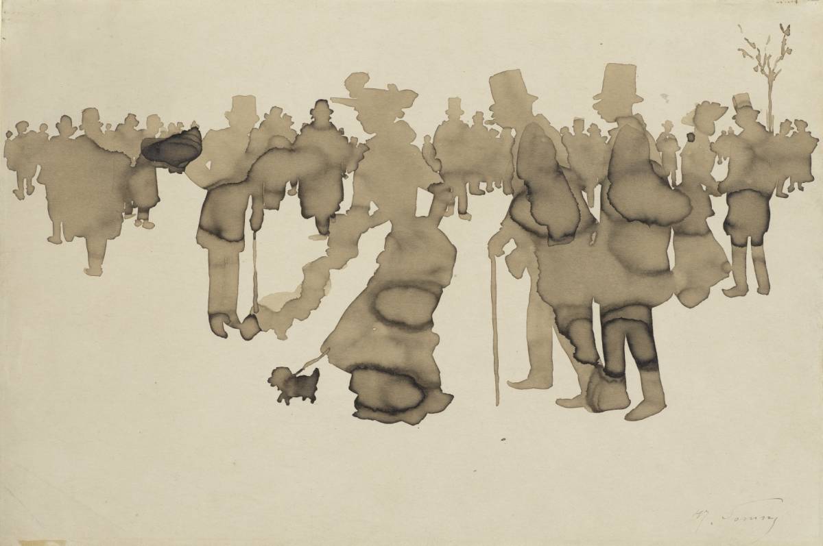 Henry Somm, Elegante figuren op een plein in Parijs, c. 1885-1889, penseel in inkt op papier, 21.4 x 32 cm, Van Gogh Museum (Amsterdam)