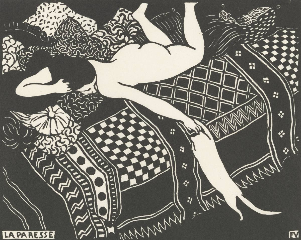 Felix Vallotton, 'Luiheid (La paresse)', 1896, houtsnede in zwart, 25 x 33 cm , Van Gogh Museum, Amsterdam (aankoop met steun van de BankGiro Loterij)