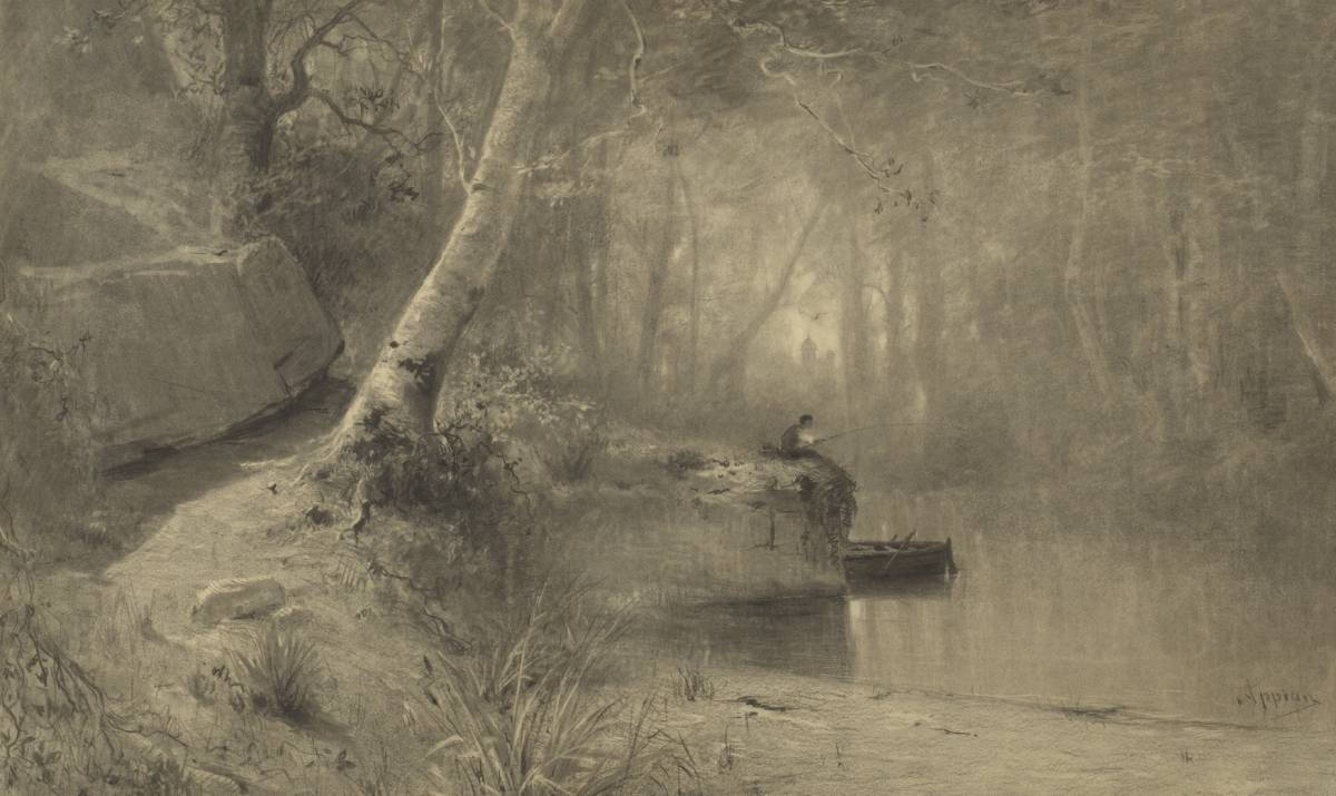Adolphe Appian, Visser aan een rivieroever, 1867, houtskool op papier, 77 x 128 cm, Van Gogh Museum, Amsterdam