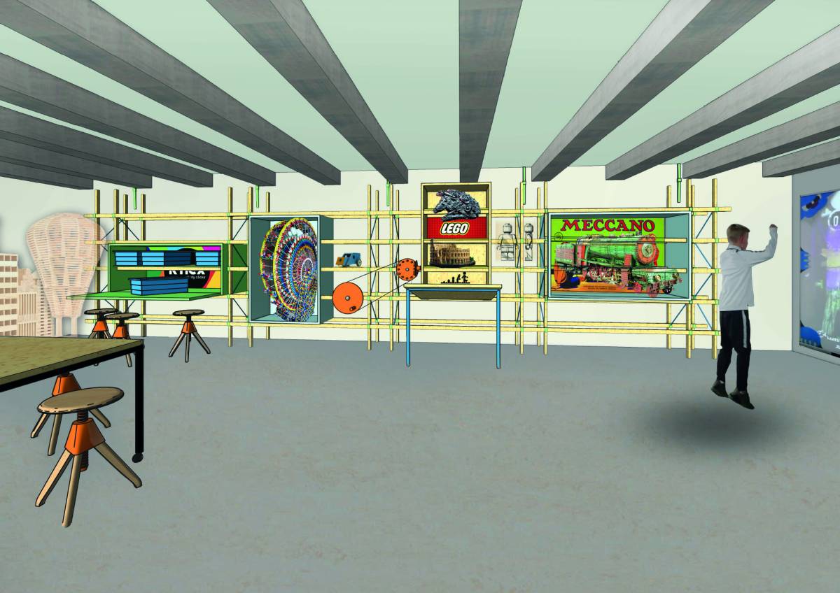 Impressie werkkamer van vernieuwd Speelgoedmuseum Deventer 2021 (schets door SKVL)