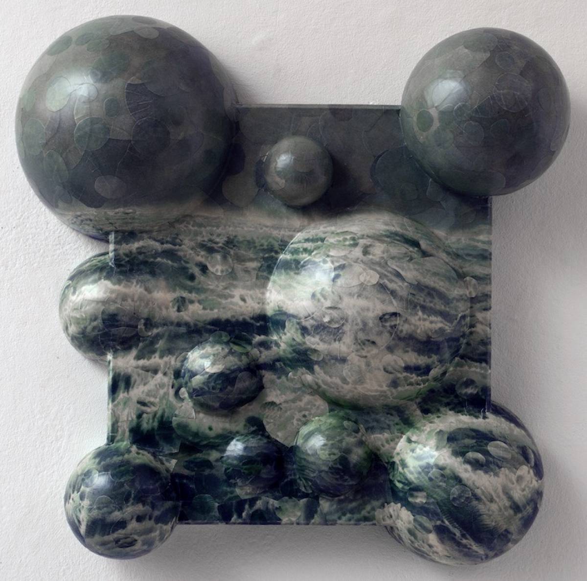 'Mickey Mouse Is Drowning', 50 x 50 x 12 cm. Sculpture/collage/mixed media. 2017. Collection artist